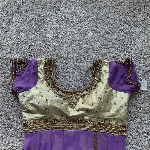 Lavender/Gold Embroidered Tiered Anarkali Dress - Picture 4 of 8